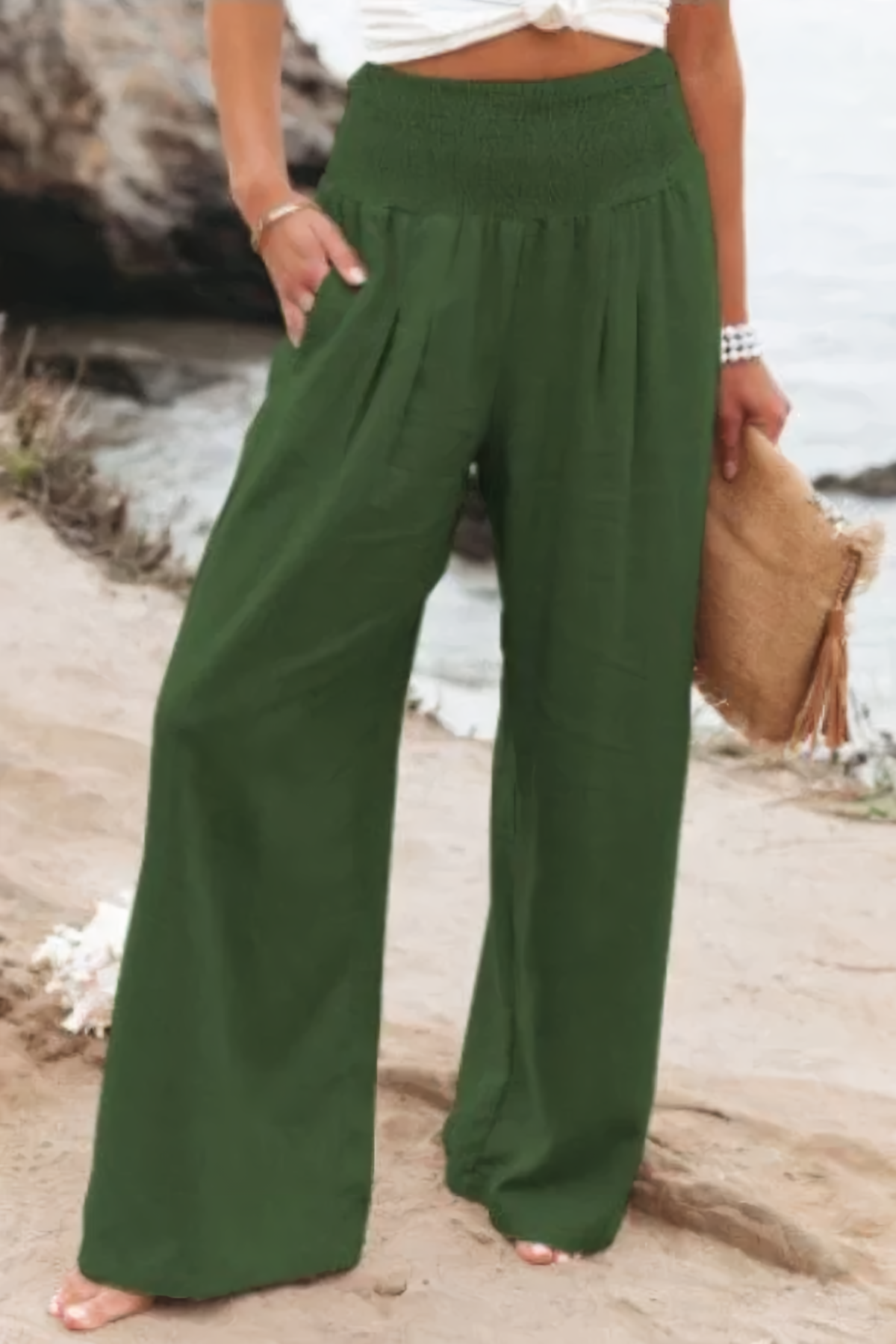 Wide leg trousers outdoor styling
