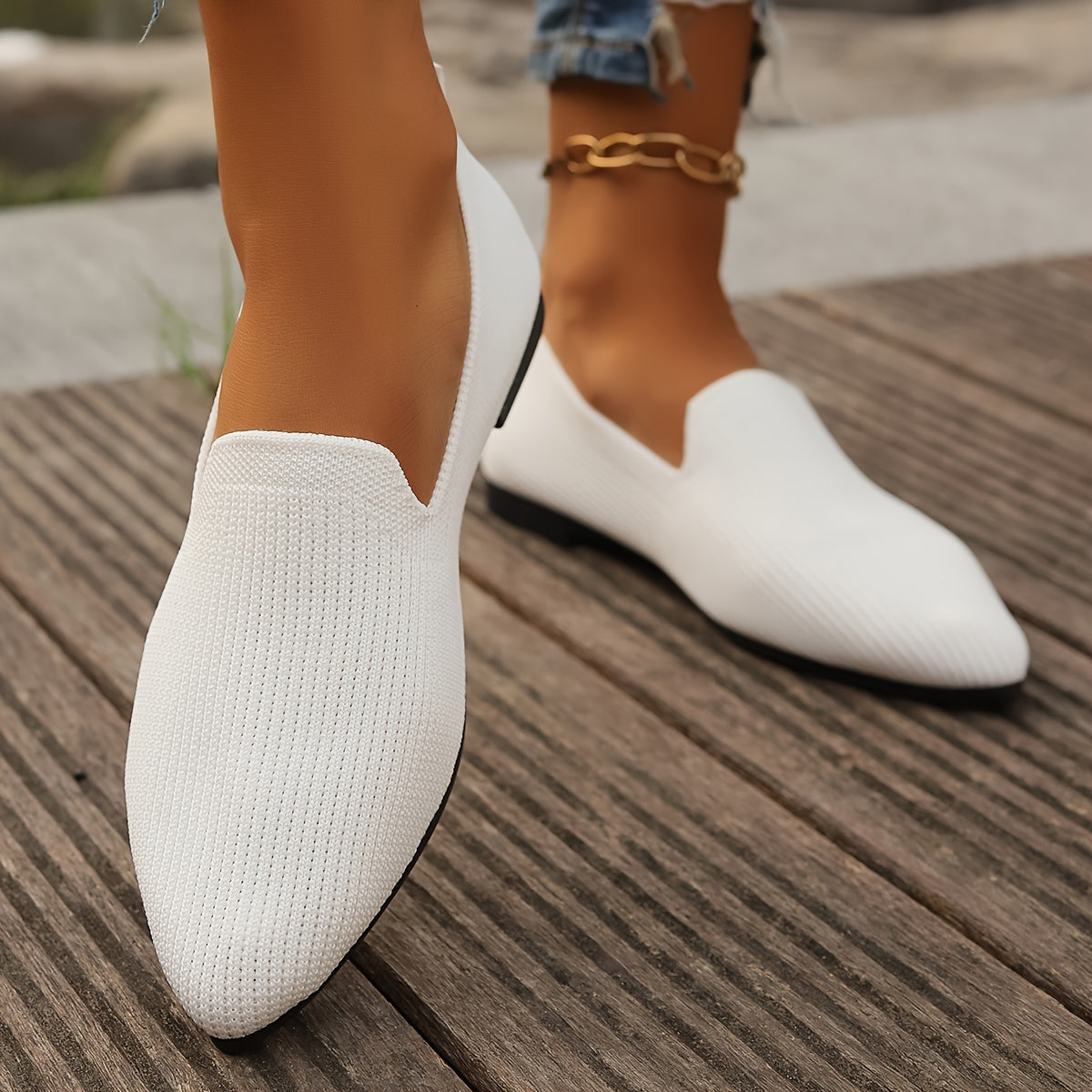 Knitted loafers in beige colour