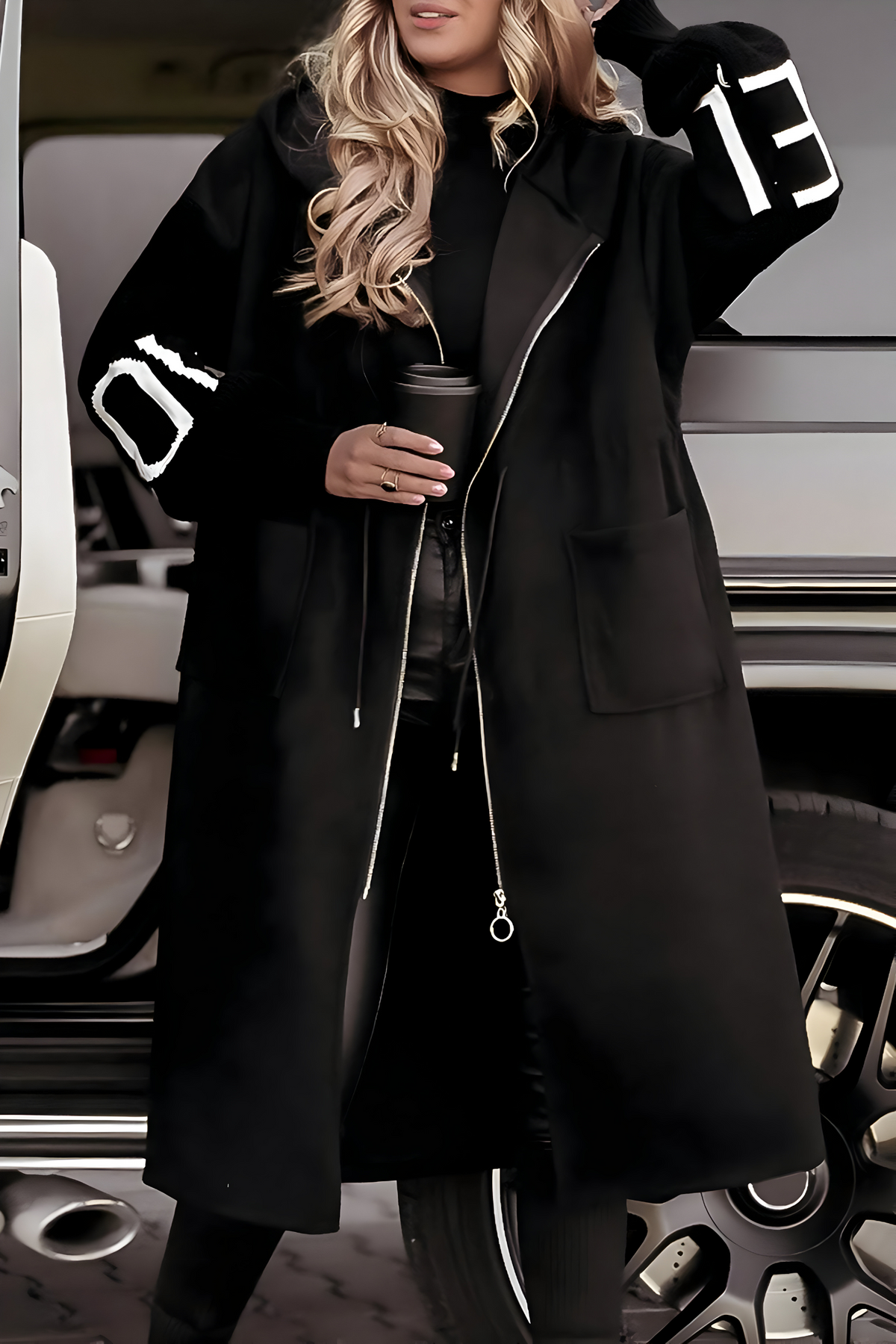 Woman wearing jacket in brown colourway