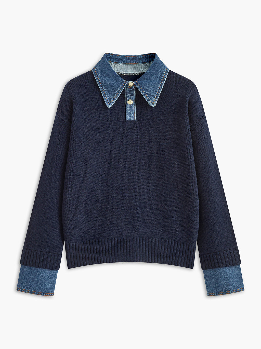 Knitted jumper with contrasting collar front view