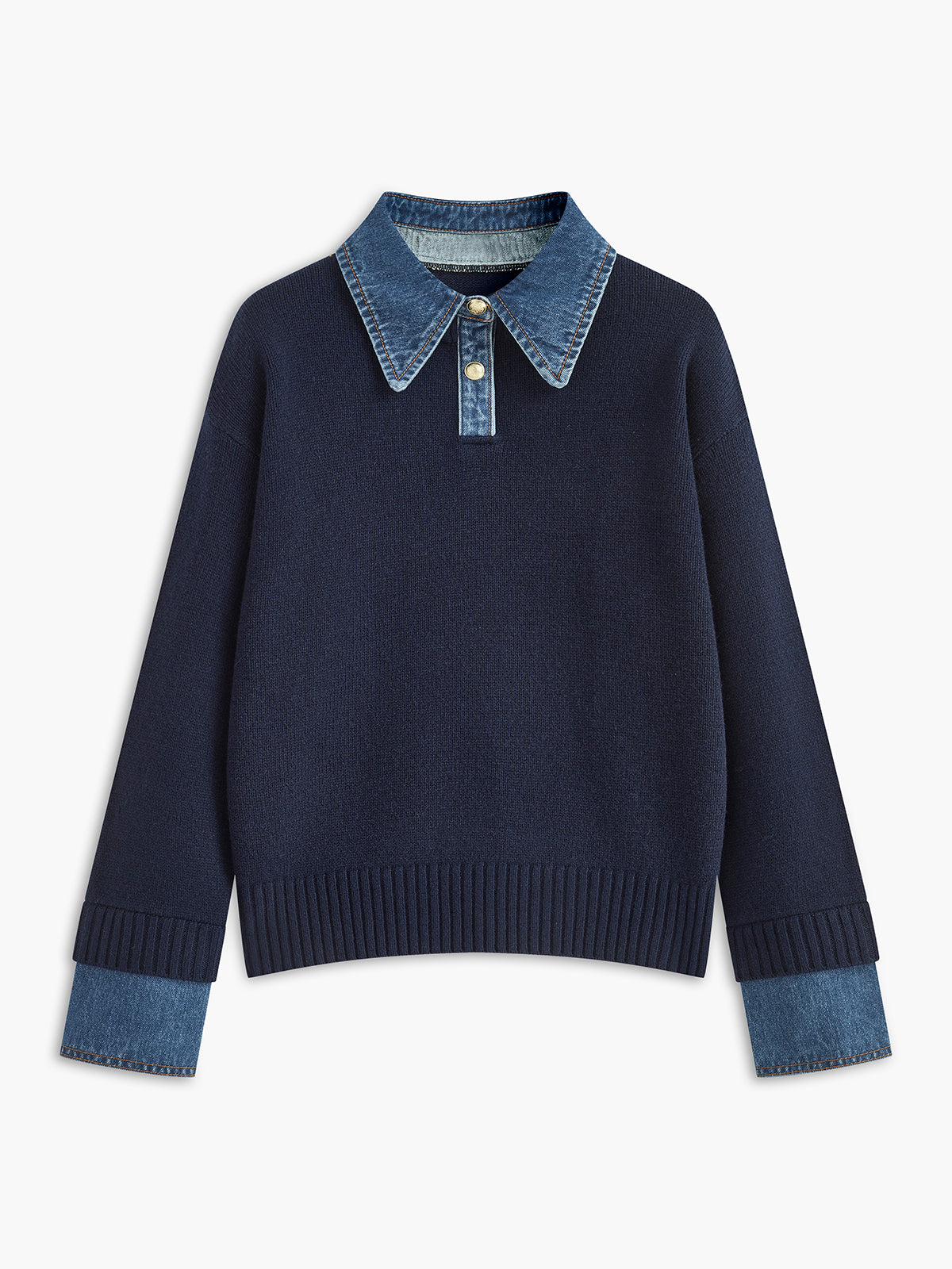 Knitted jumper with contrasting collar front view