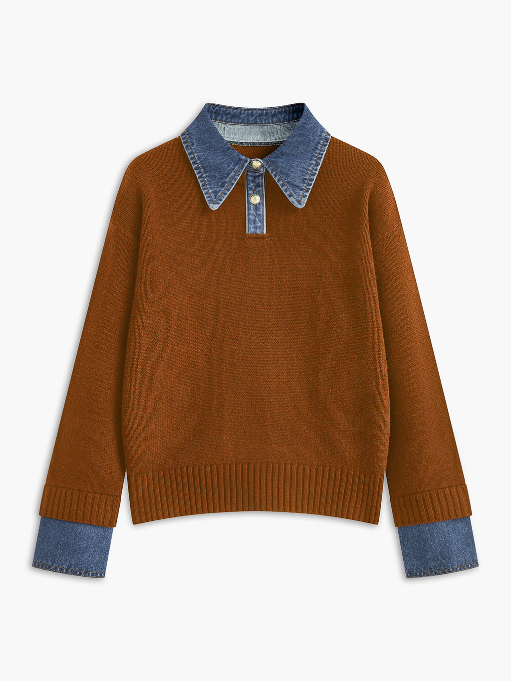 Knitted jumper worn with accessories