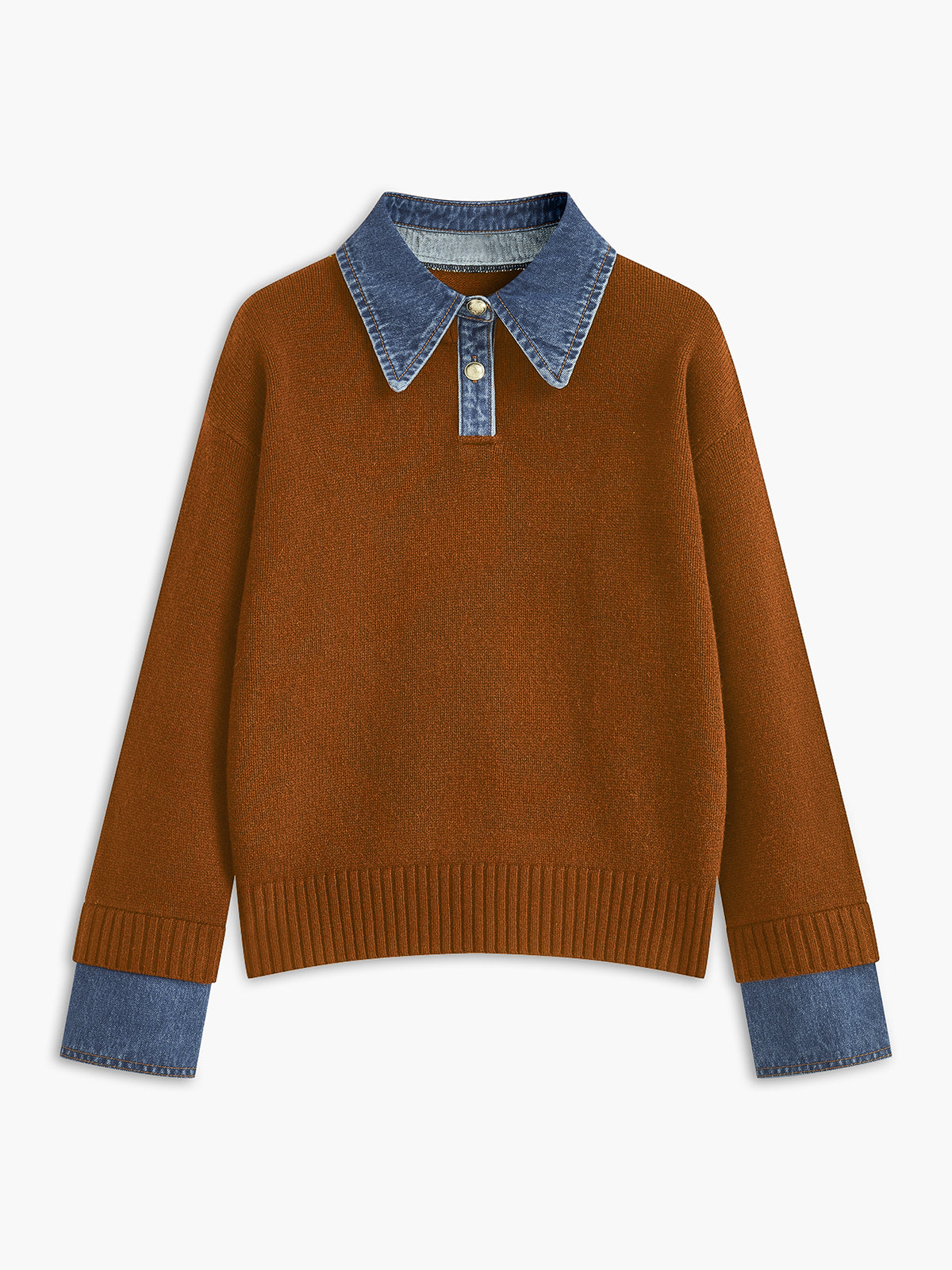Knitted jumper worn with accessories