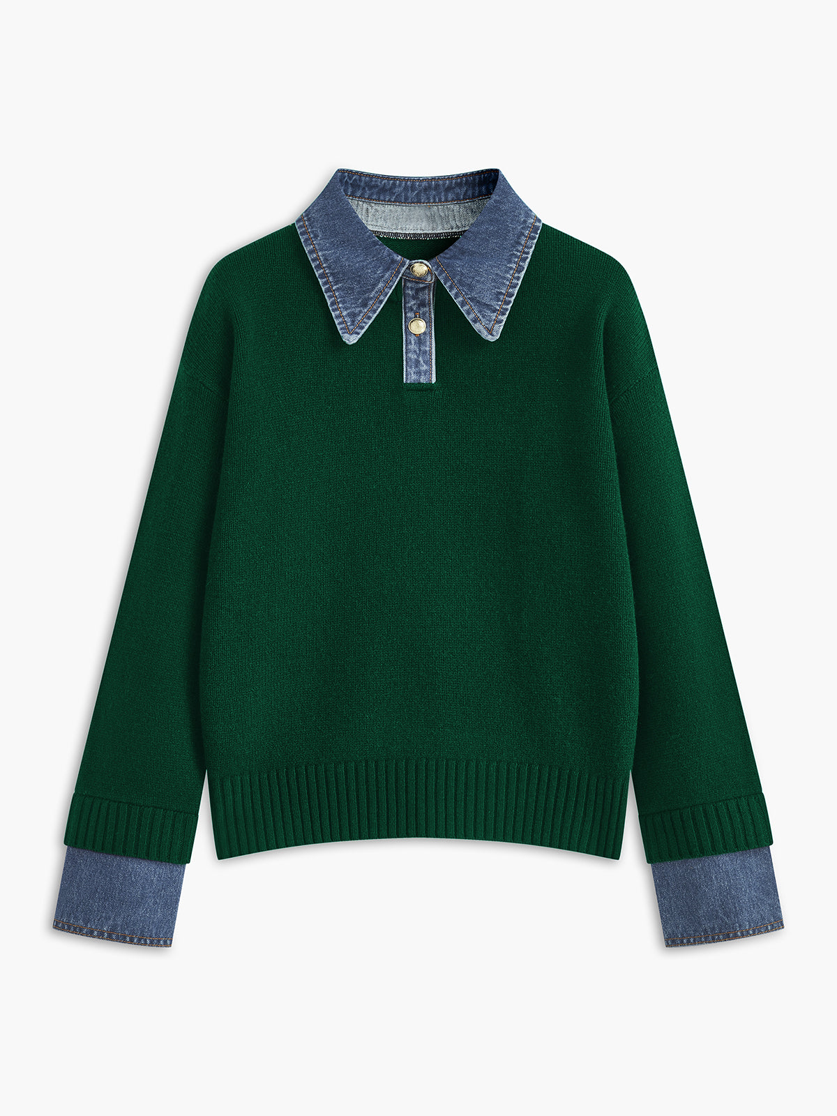Knit jumper collar and panel detail close-up