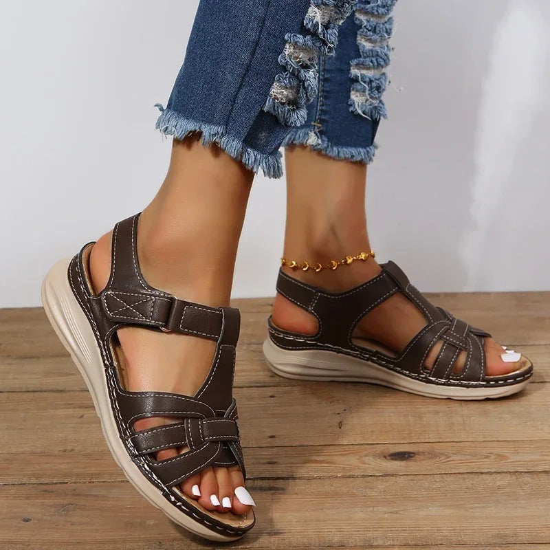 Brown leather sandal front view