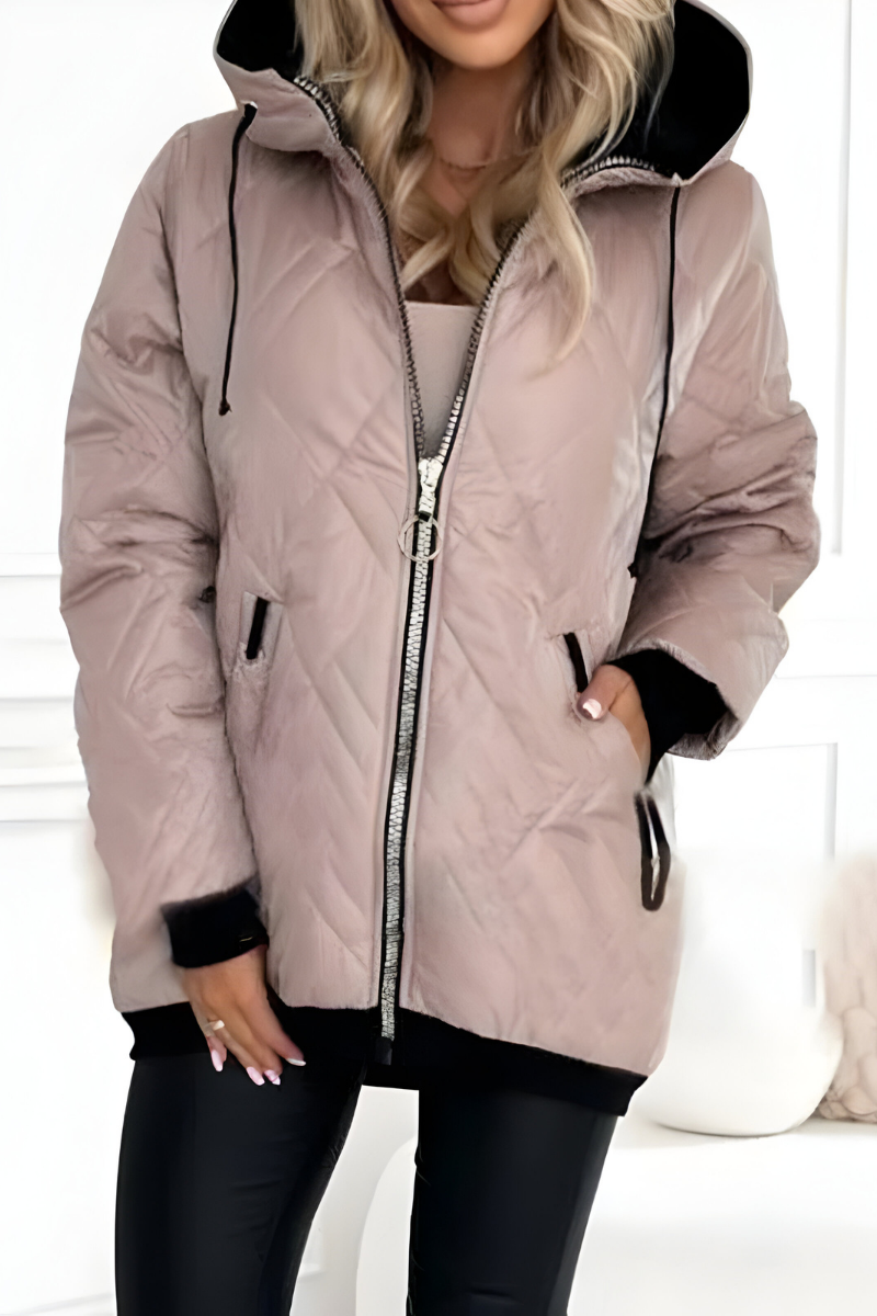 Lightweight quilted puffer jacket front view