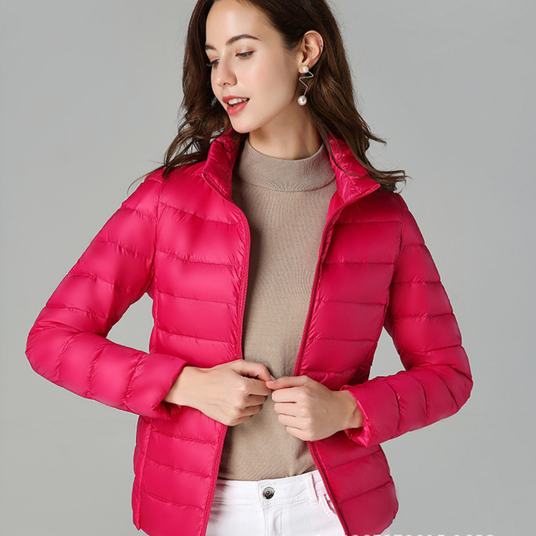 Lightweight quilted puffer jacket side view