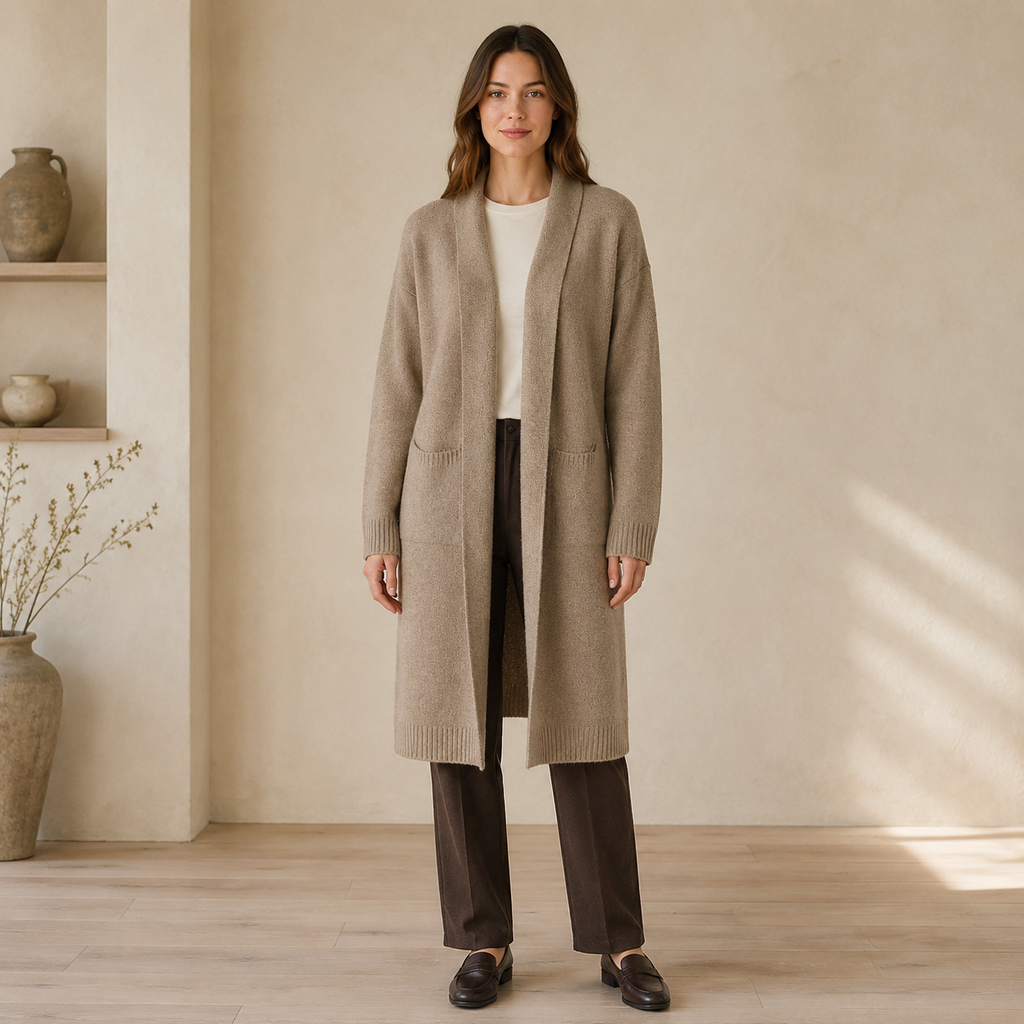 Long knit cardigan front view