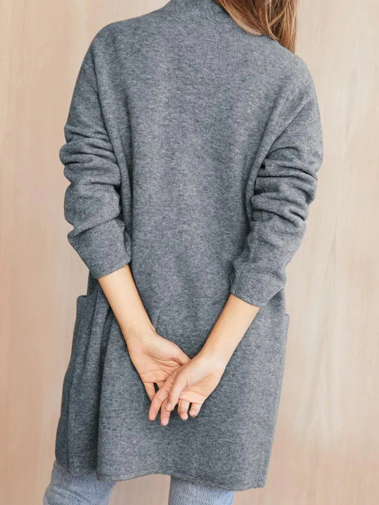 Model wearing cardigan outdoors