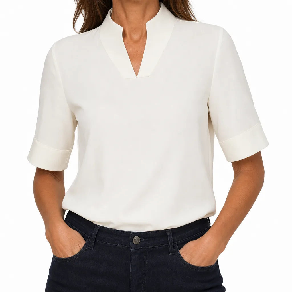 Mandarin collar top fabric detail