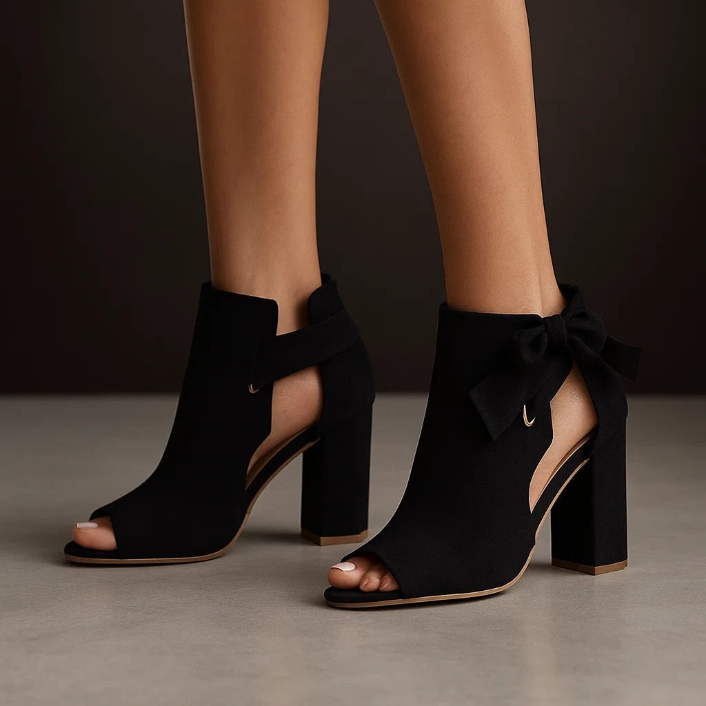 Close-up of block heel boot detail