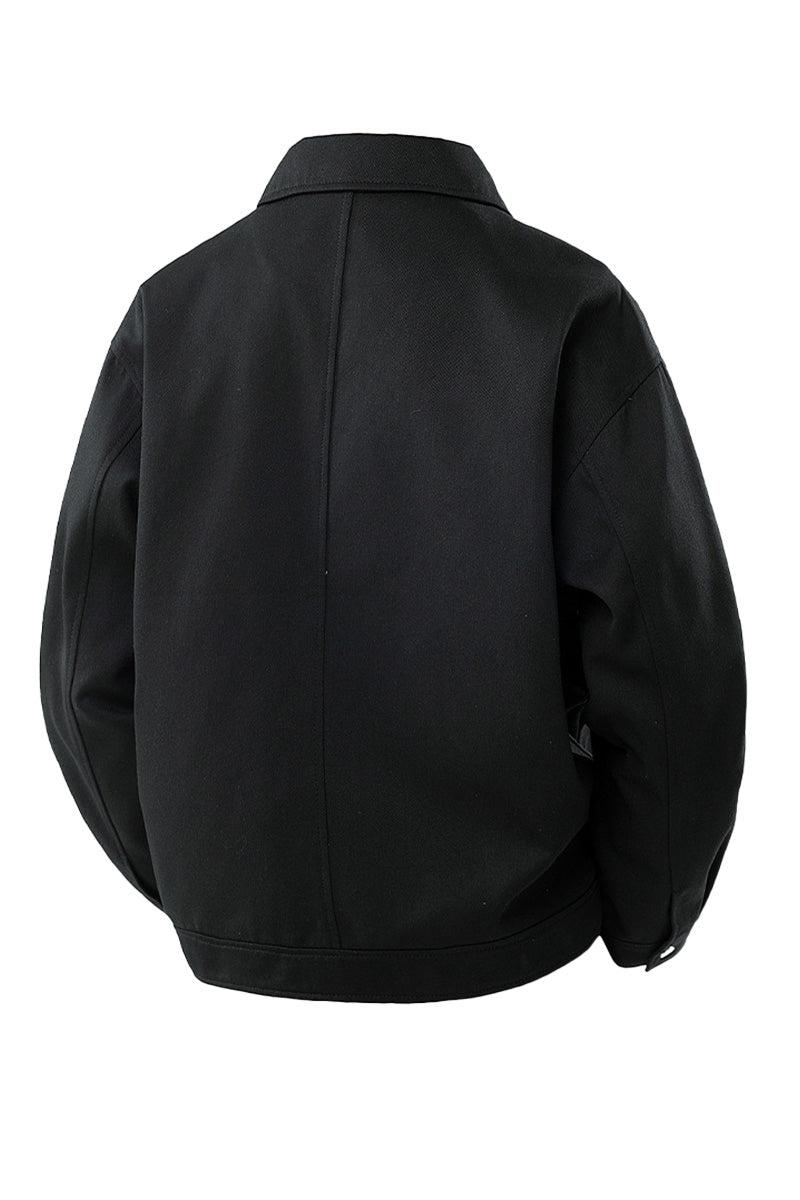 Jacket worn buttoned front view