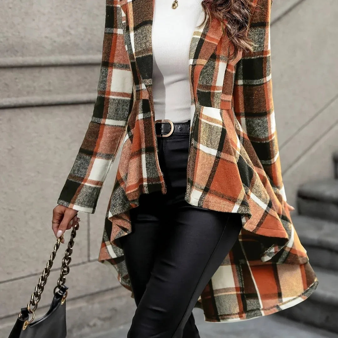 Plaid longline jacket front view