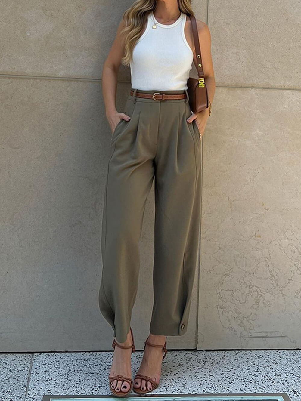 Detail of side pocket on trousers