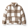 Plush fleece sweater check pattern close-up