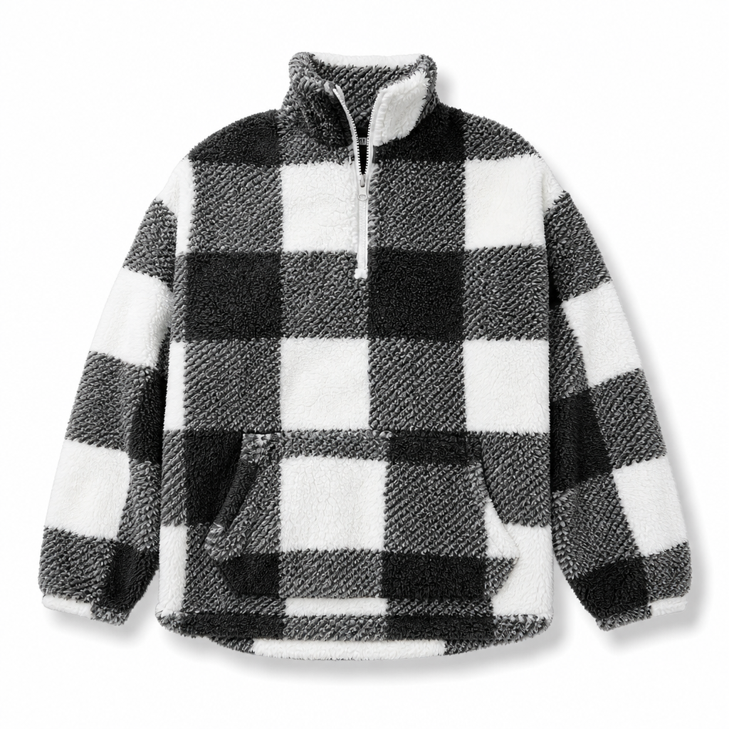 Plush fleece sweater worn outdoors
