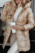 Quilted padded winter coat with hood front view