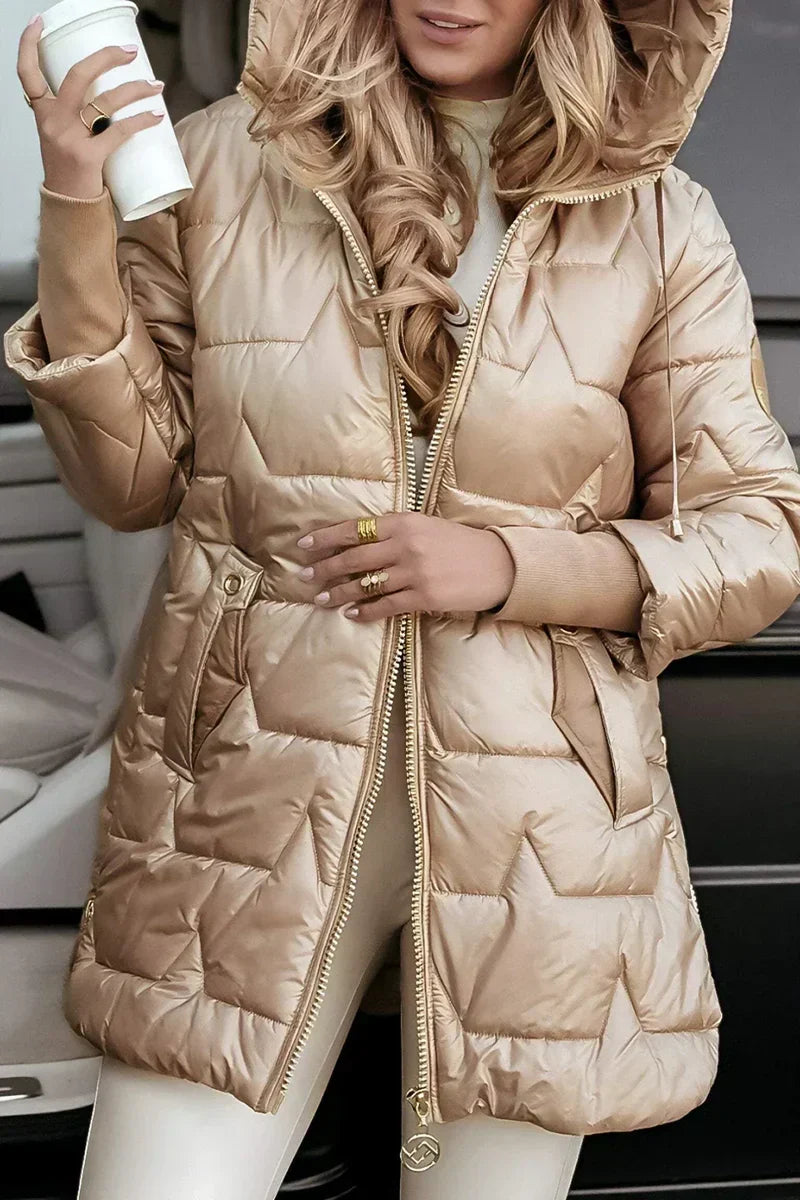 Quilted winter coat side pocket detail