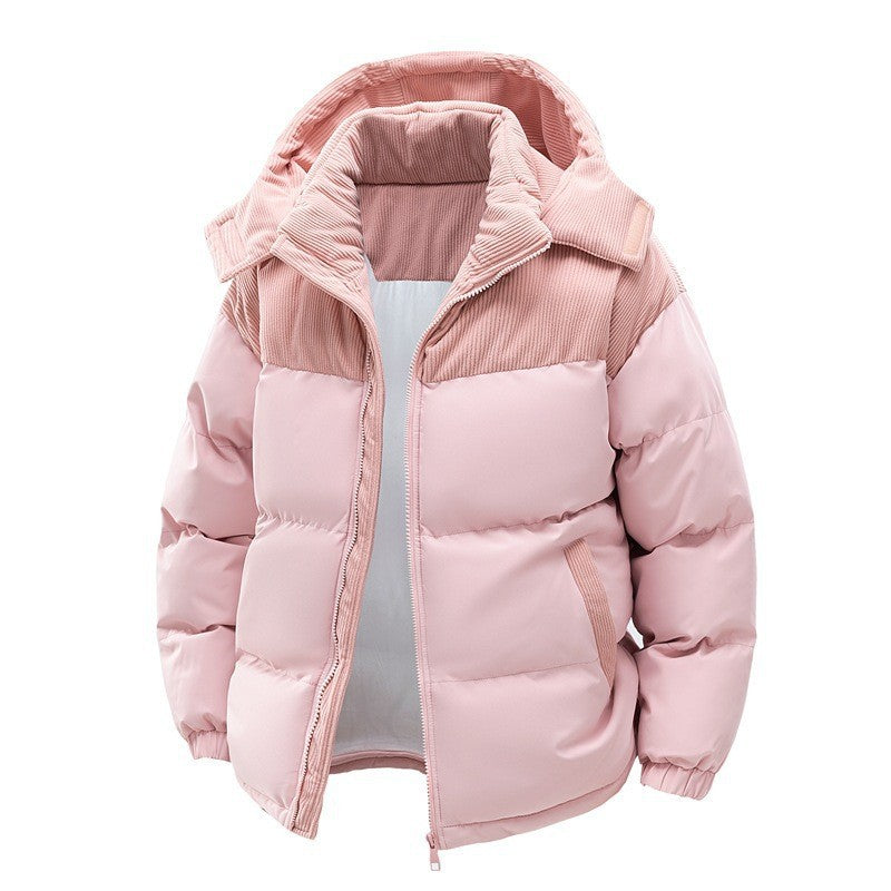 Close-up of jacket hood and zip pocket
