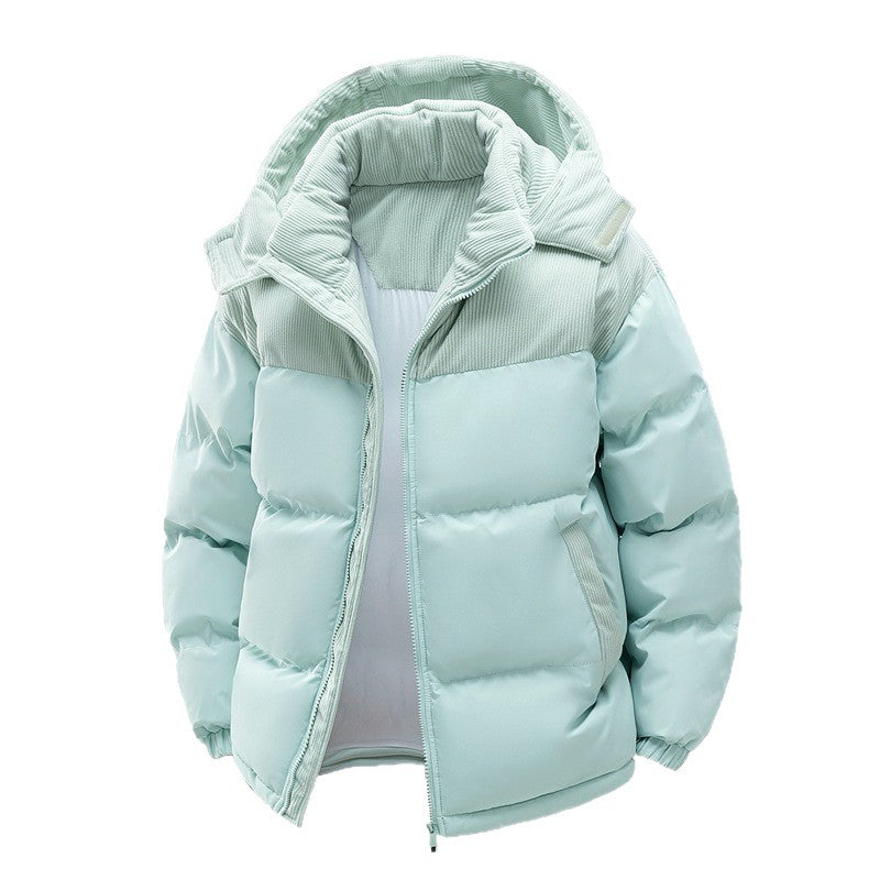 Model wearing quilted puffer jacket outdoors