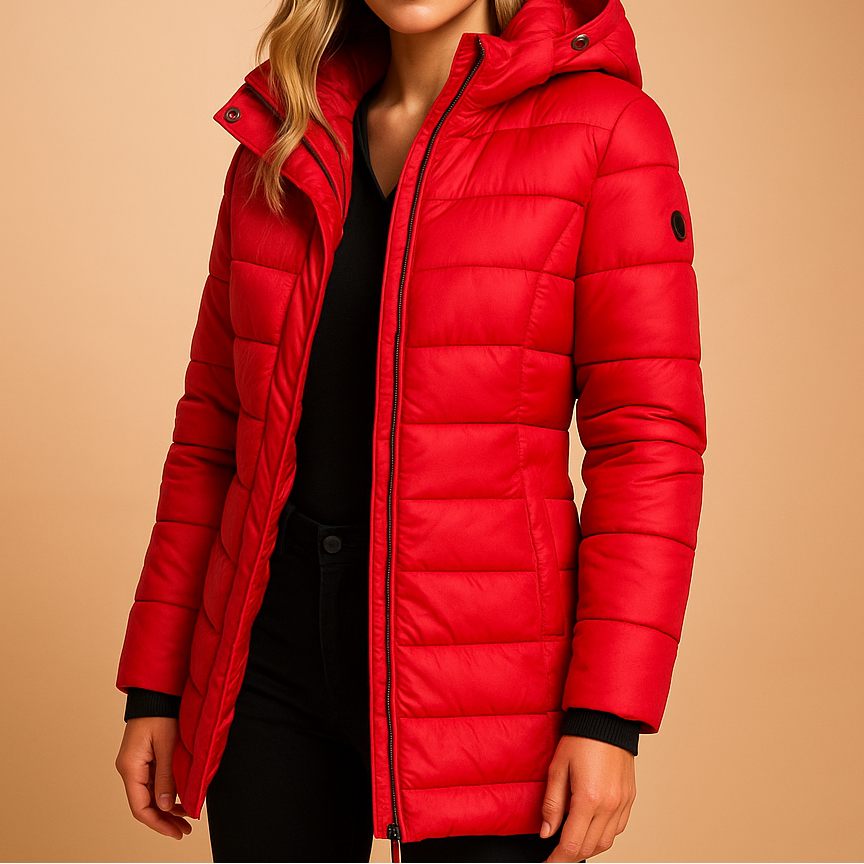 Quilted winter jacket worn outdoors