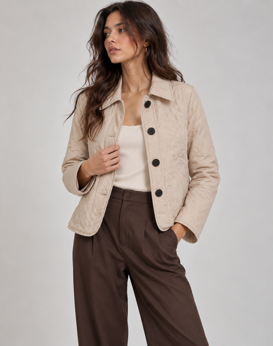 Quilted mid-season jacket front view