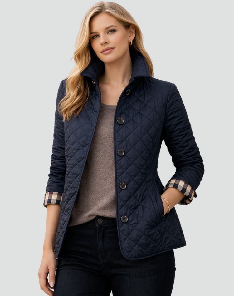 Quilted jacket fabric and stitching detail