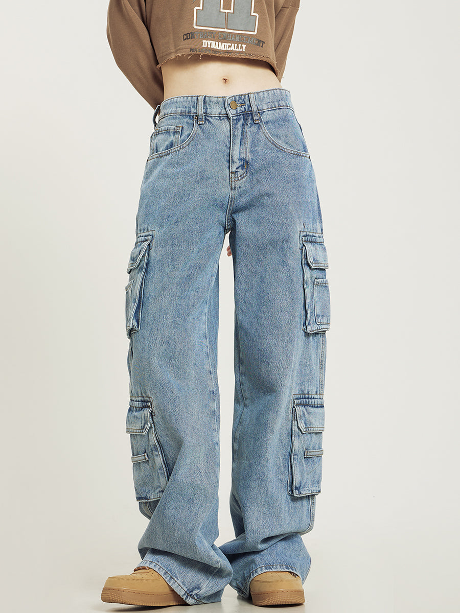 Close-up of cargo pocket detail on jeans