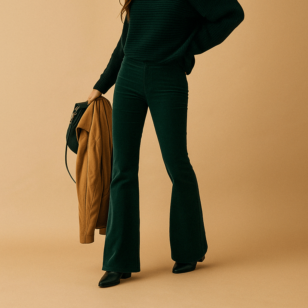 Flared trousers styled with blouse