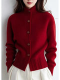 Ribbed mock neck cardigan front view