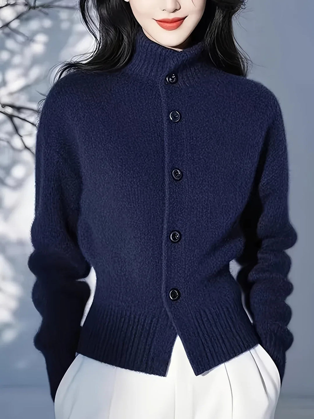 Cardigan folded showing ribbed hem