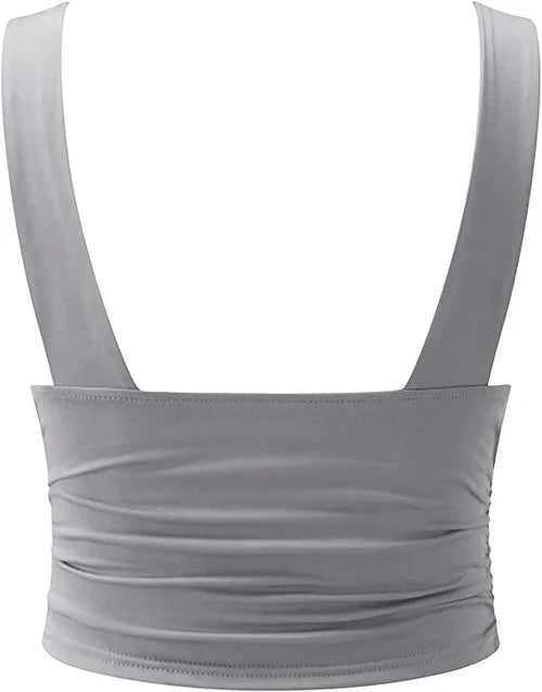 Sleeveless top styled with jeans