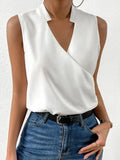White sleeveless wrap blouse front view
