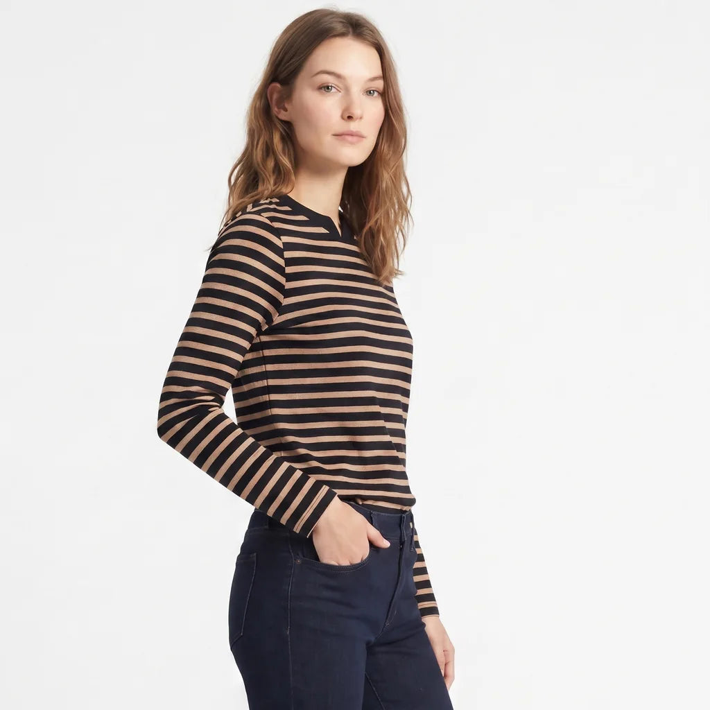 Striped long sleeve top side view