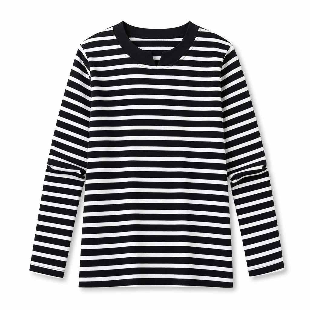 Striped long sleeve top fabric detail