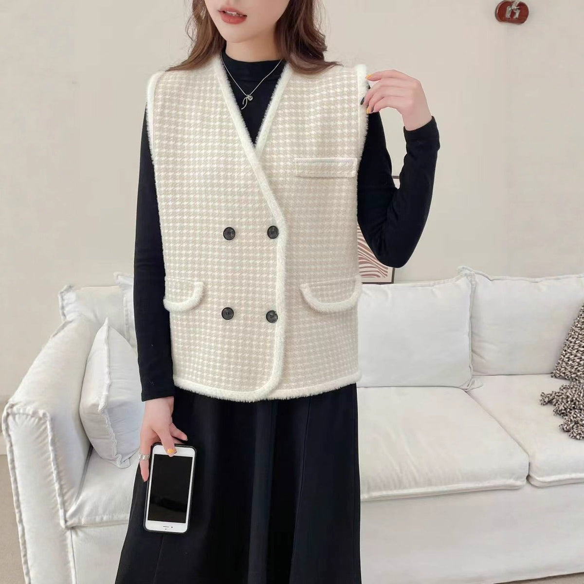 Structured double-breasted waistcoat front view