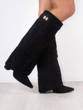 Suede pointed toe boot front view