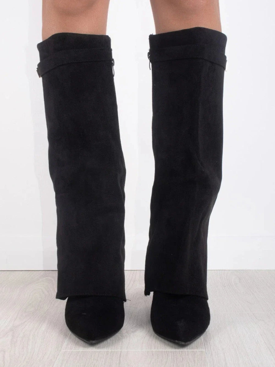 Knee-high suede boot side view