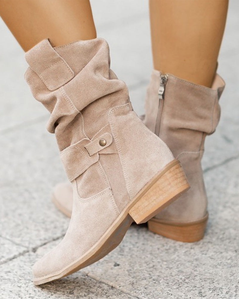 Suede ankle boots pair on floor