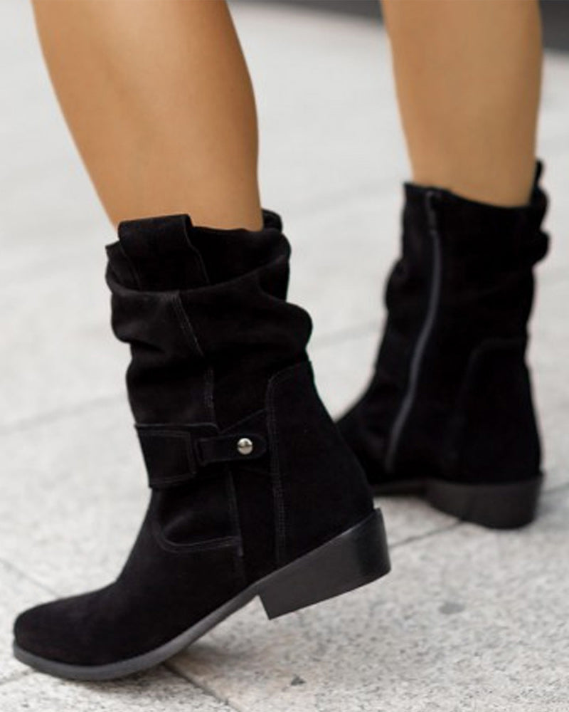 Suede ankle boot with side zip detail