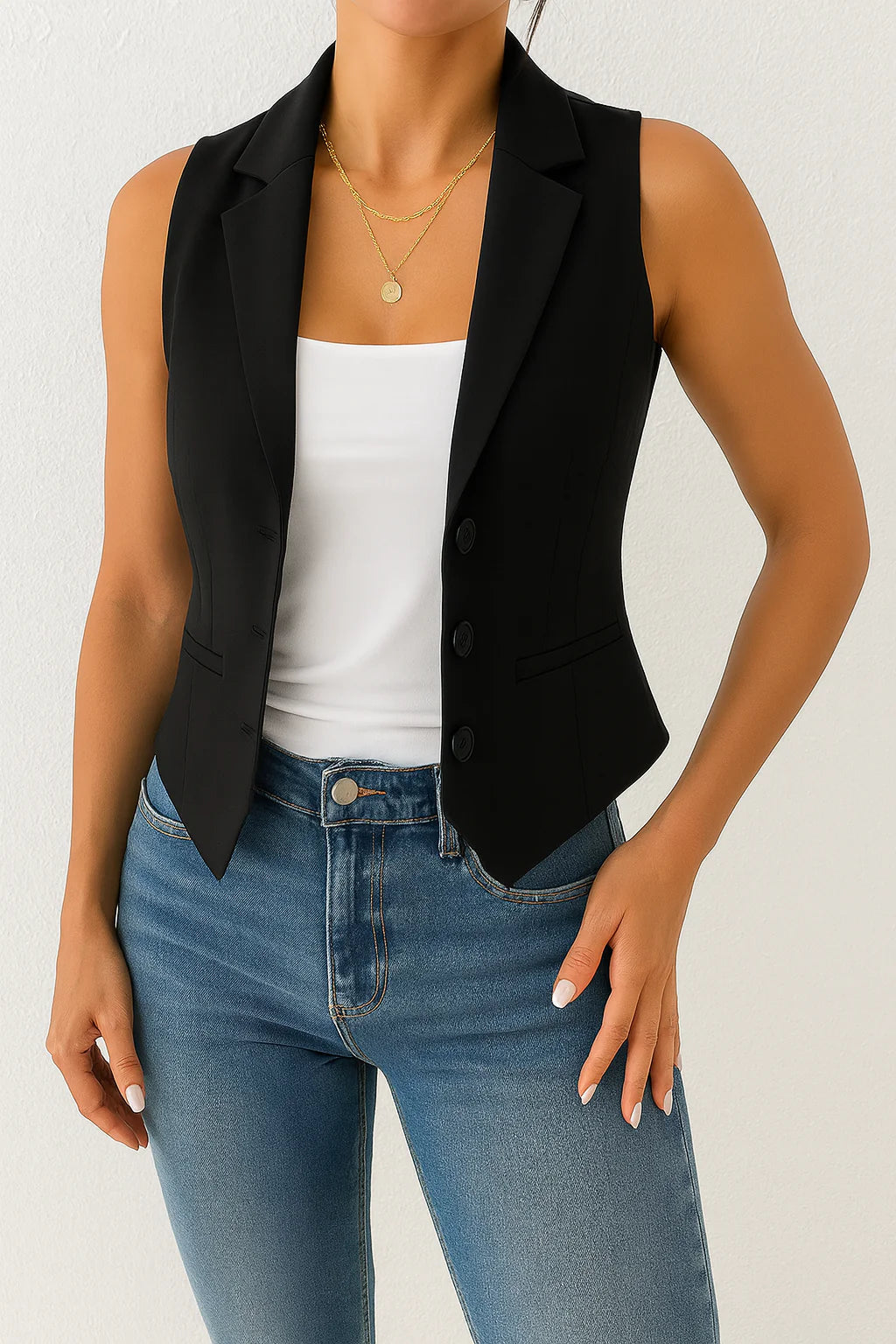 Black tailored blazer waistcoat side view