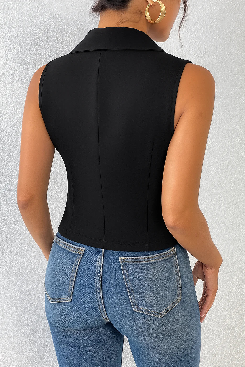 Black tailored blazer waistcoat detail view