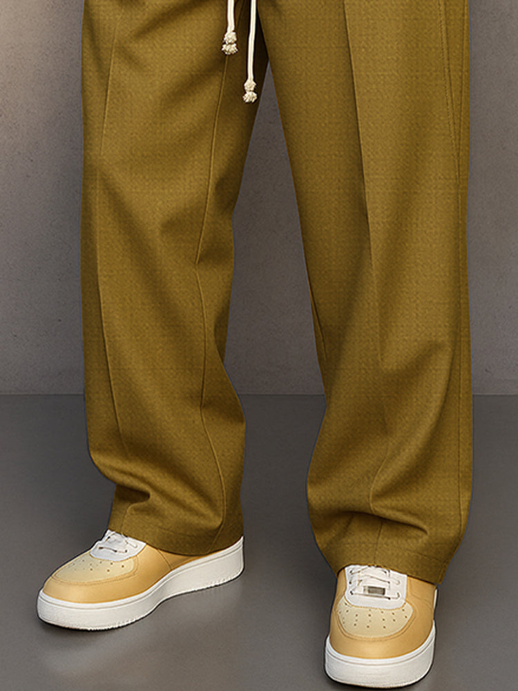 Full outfit view with tailored trousers