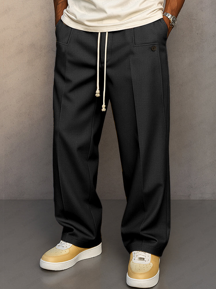 Trousers paired with a casual t-shirt