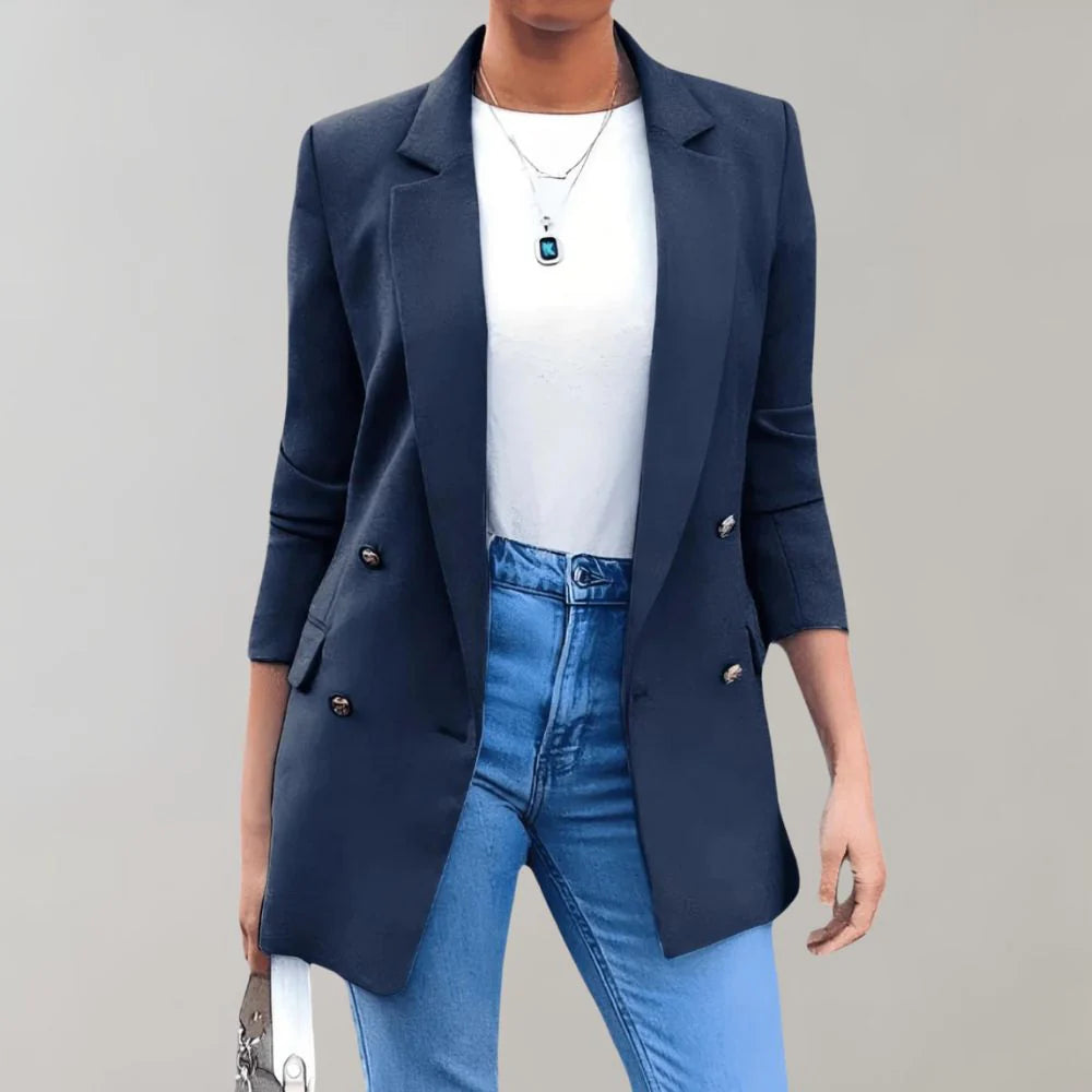 Fitted blazer styled with trousers