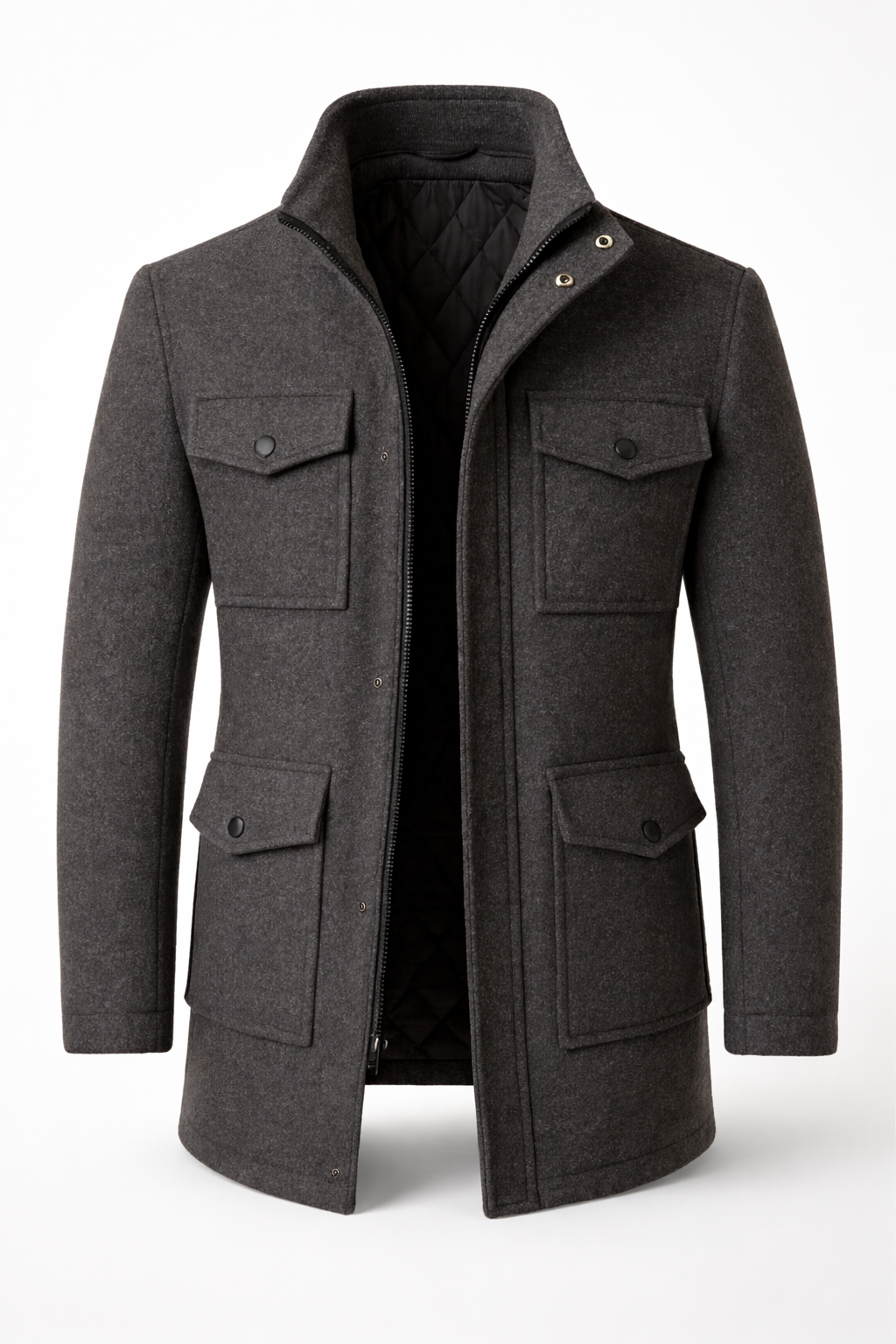 Wool blend overcoat front view