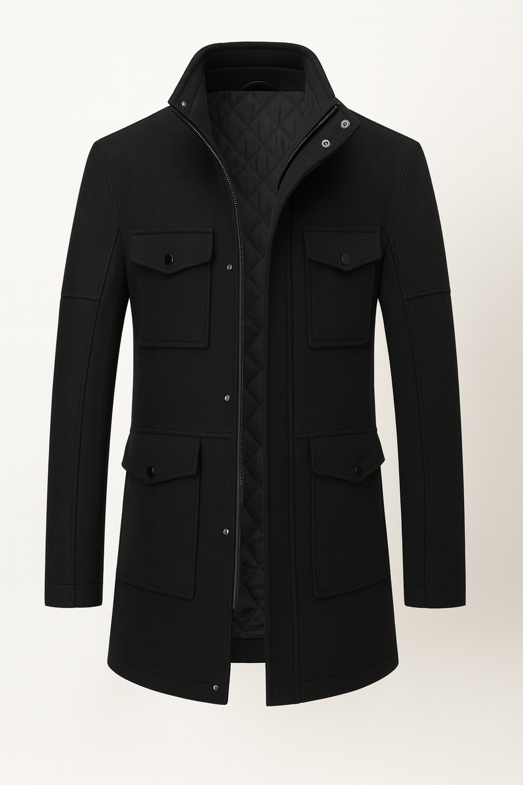 Wool blend overcoat side view