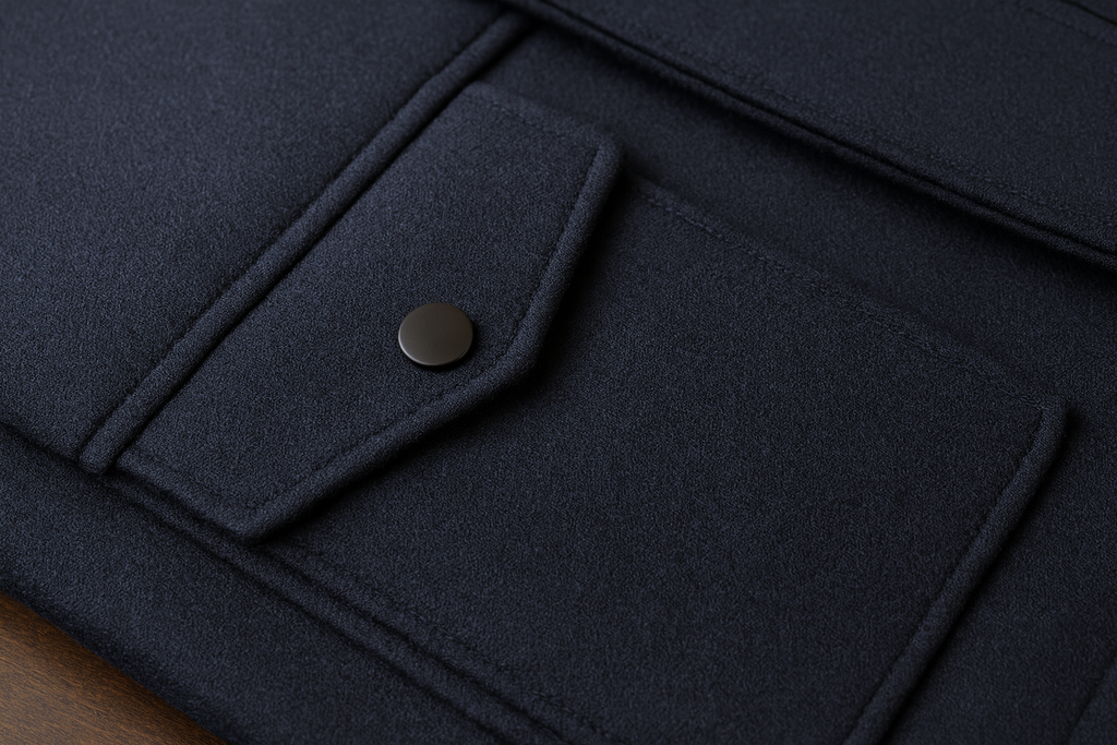 Wool blend overcoat quilted lining detail