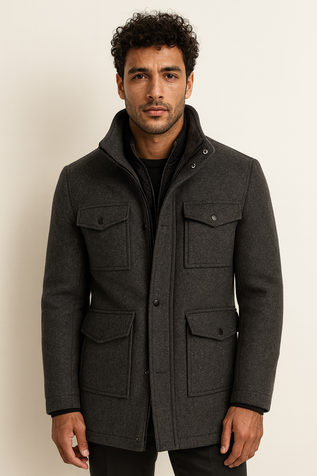 Wool blend overcoat close-up fabric texture