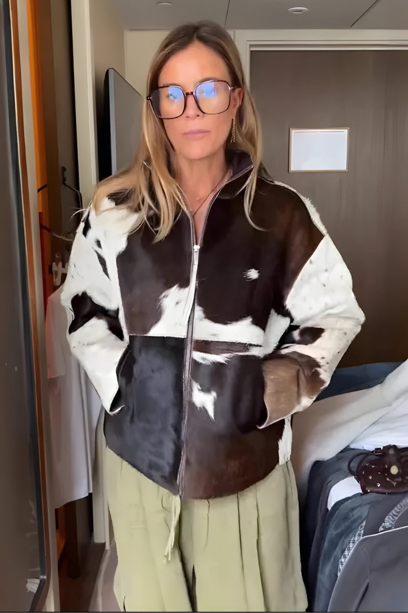Brown textured zip-up coat front view